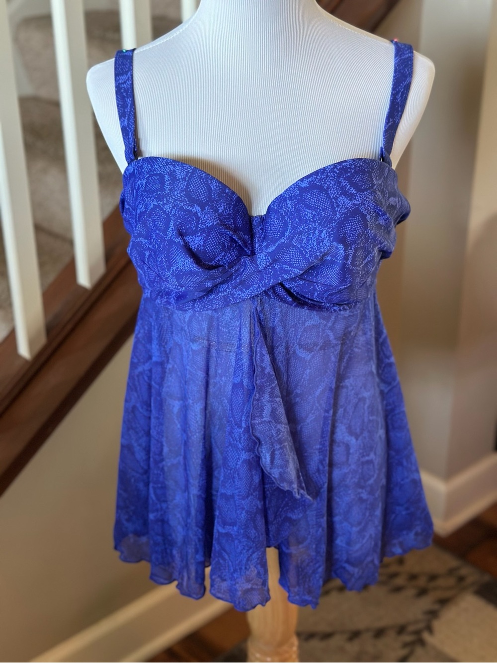 smart & sexy Royal Blue Snake-Print Swim Tankini Top - A5005